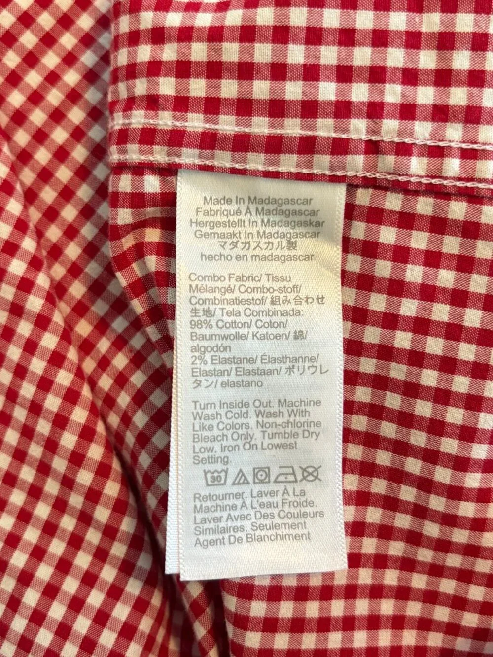 J. Crew Flex Washed red gingham button-down shirt, men's L, slim untucked